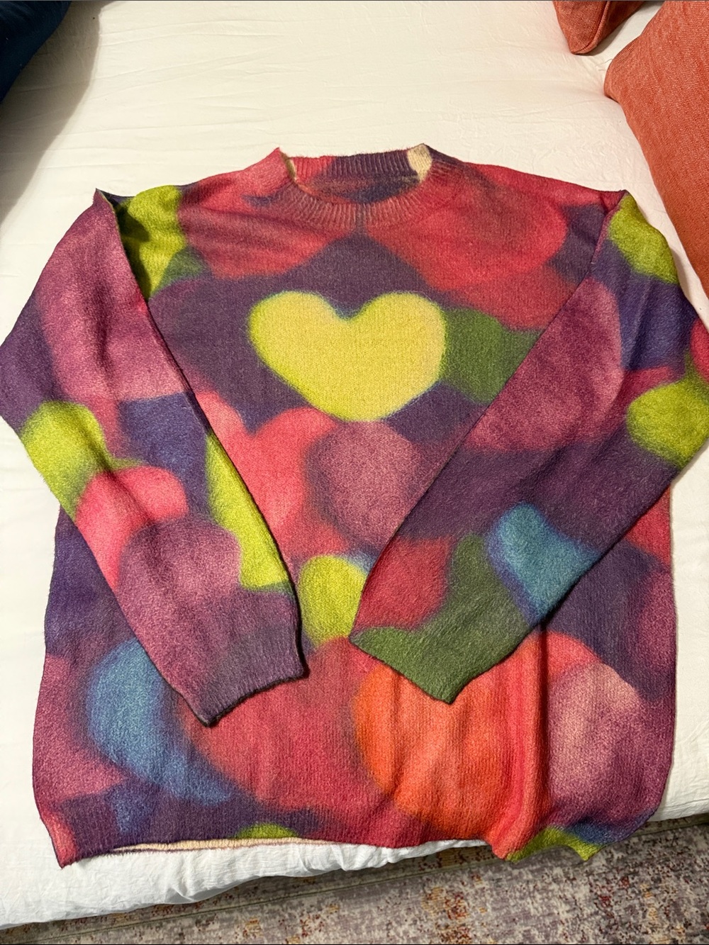 NWOT Multicolor Heart Pattern Crewneck Sweater - XXL